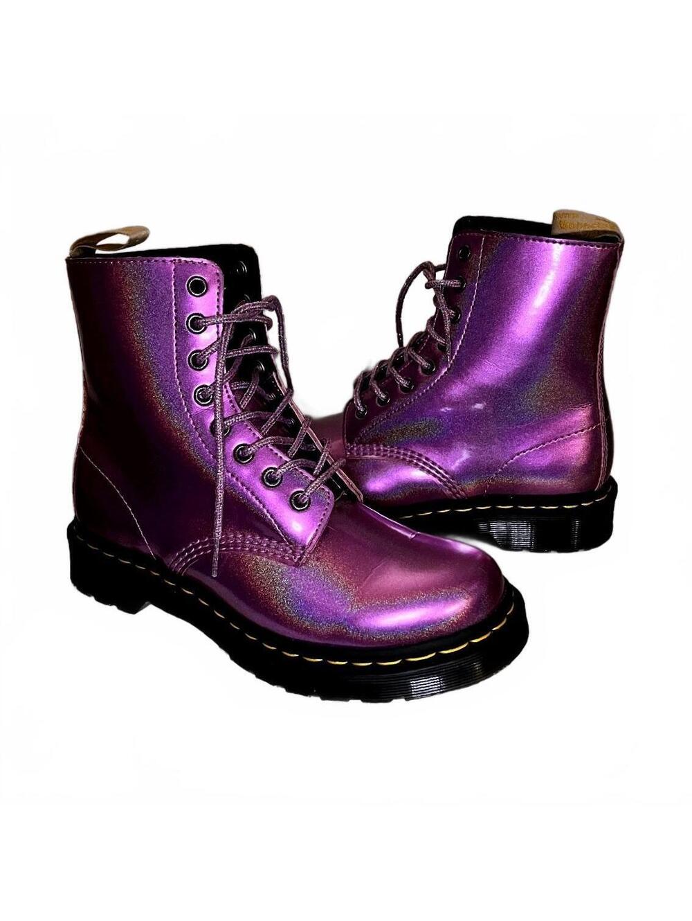 Dr Martens Vegan 1460 Pascal Iridescent Pink Purple Boots Sz 8